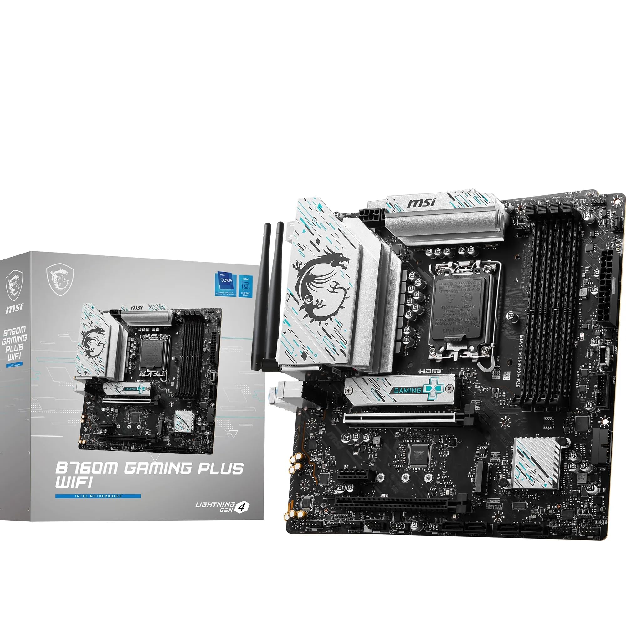 MSI B760M GAMING PLUS WIFI Motherboard mATX - Supports Intel 14th 13th & 12th Gen Core Processors LGA 1700 DDR5 Memory Boost 6800+MHz/OC 1x PCIe 40 x16 2 x M2 Gen4 25G LAN Wi-Fi 6E