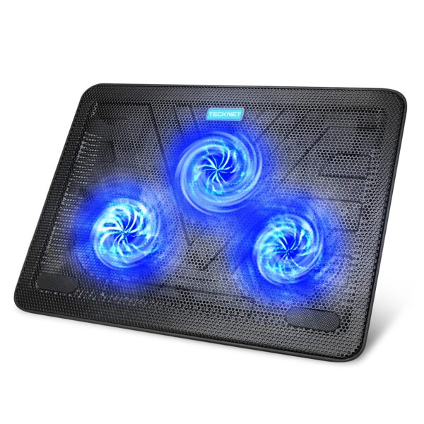 TECKNET Cooling Pad 12"-17" Laptop Cooler with 3 Ultra Quiet Fans at 1200RPM Ergonomic Comfort Notebook 2 USB Ports Light-weight Gaming Stand