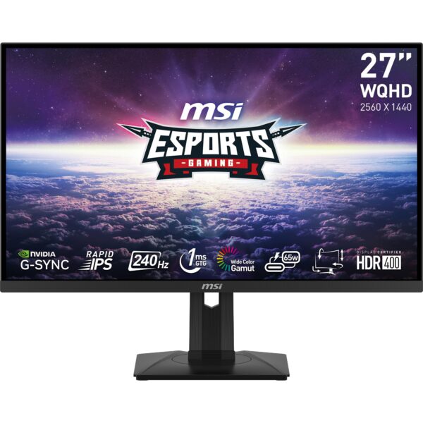MSI G274QPX 27 Inch WQHD Gaming Monitor - 2560 x 1440 Rapid IPS Panel 240 Hz / 1ms GtG 98 DCI-P3 Colour Gamut HDR 400 Type-C PD 65W G-SYNC compatible DP 14a HDMI 20b CEC