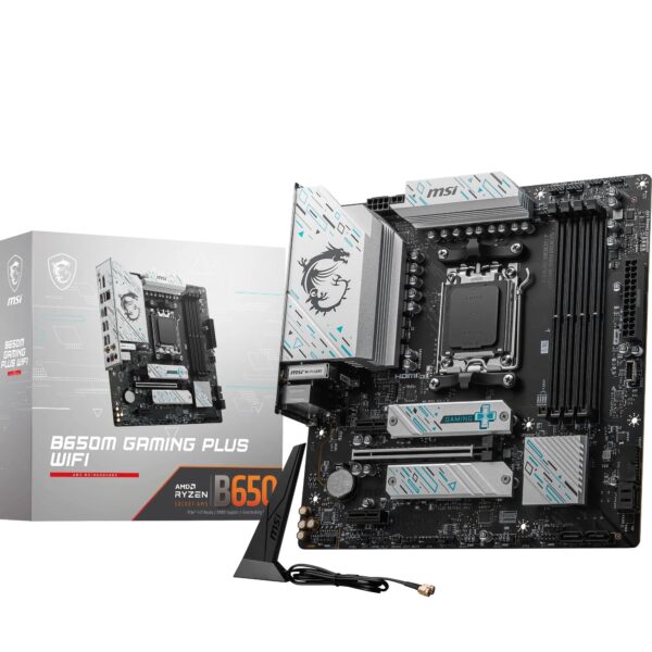 MSI B650M GAMING PLUS WIFI Motherboard mATX - Supports AMD Ryzen 9000 / 8000 7000 Series Processors AM5 DDR5 Memory Boost 7800+ MHz/OC PCIe 40 x16 M2 Gen4 Wi-Fi 6E