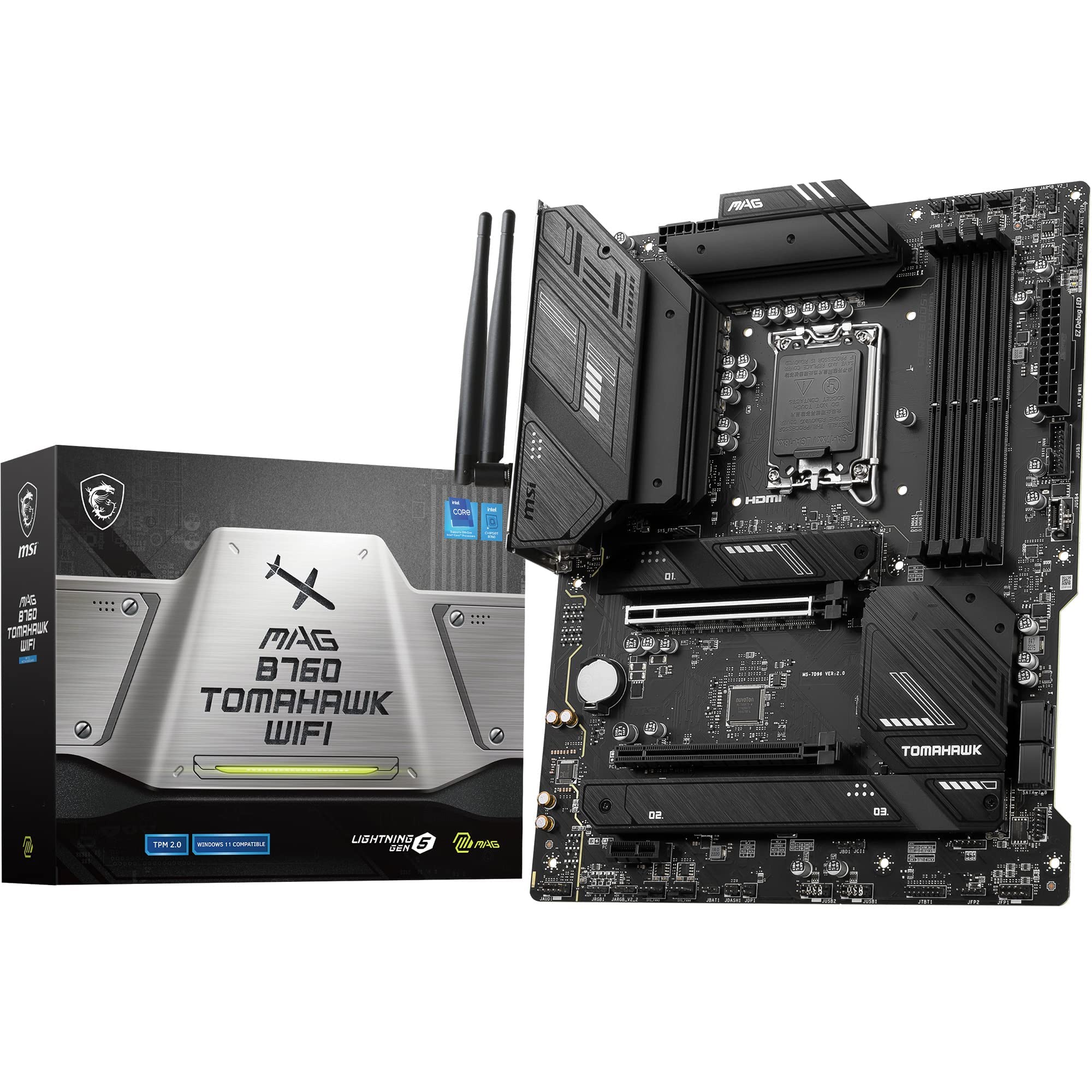 MSI MAG B760 TOMAHAWK WIFI Motherboard ATX - Supports Intel 12th & 13th Gen Core Processors LGA 1700 75A DrMOS VRM DDR5 Memory Boost 7000+MHz/OC PCIe 50 x16 M2 Gen4 Wi-Fi 6E