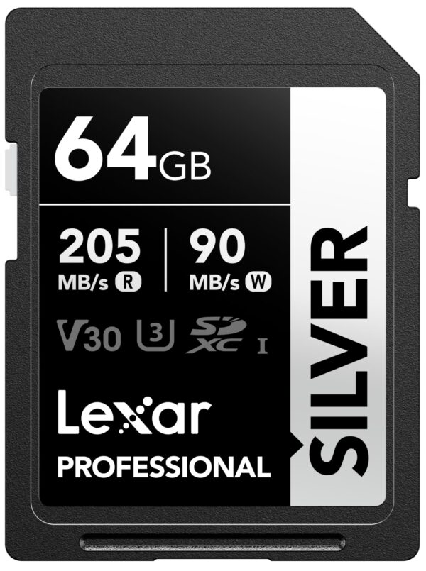 Lexar 64GB SD Card SILVER Up to 205MB/s Read 90MB/s Write SDXC UHS-I Memory Class 10 U3 V30 for Professional Photographers Videographers Enthusiasts